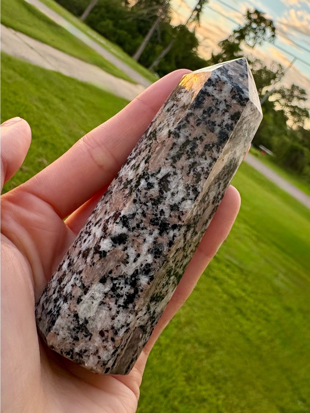 Polished Pink and Black Granite Point Decorative Accent